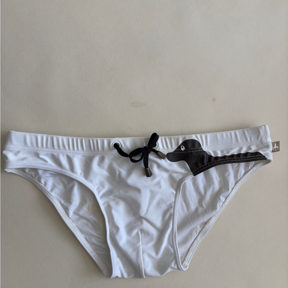 White and Black Swim Trunks with Elastic Waistband